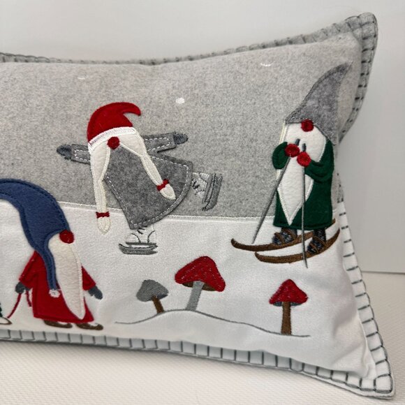 Christmas Gnomes Winter Scene Rectangular Throw Pillow Gray 10"x26" Storehouse - Picture 4 of 13